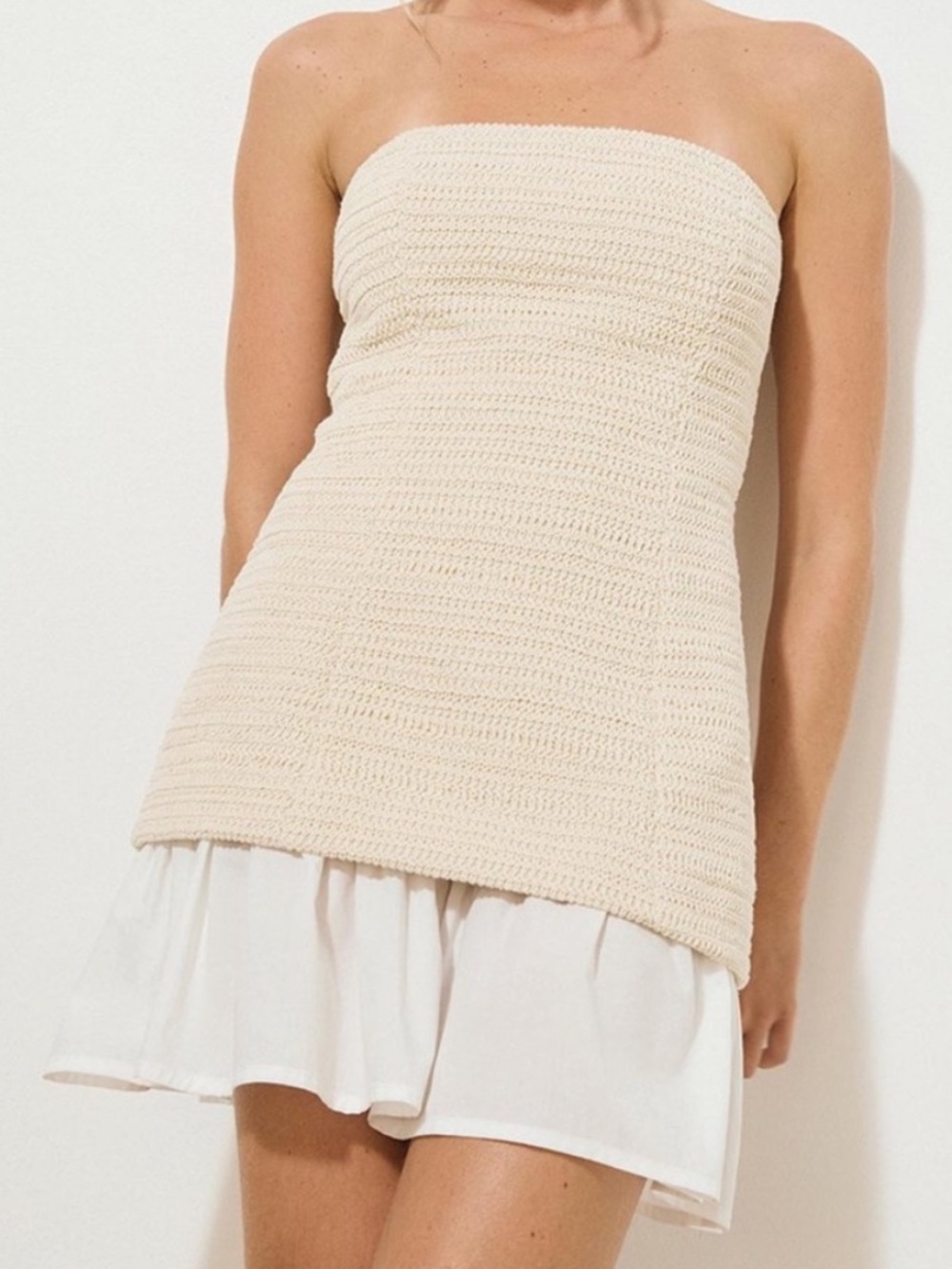 Strapless Crochet Mini Dress in Cream